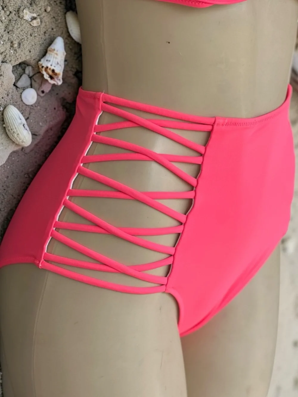 PINK Victoria’s Secret Neon Pink High-Waisted Bikini & Push-Up Swim Top Set - Picture 7 of 15